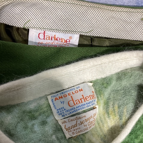 VTG Angelon Darlene Cardigan French Angora Rabbit Hair Lambs Wool Floral Green - Picture 5 of 14